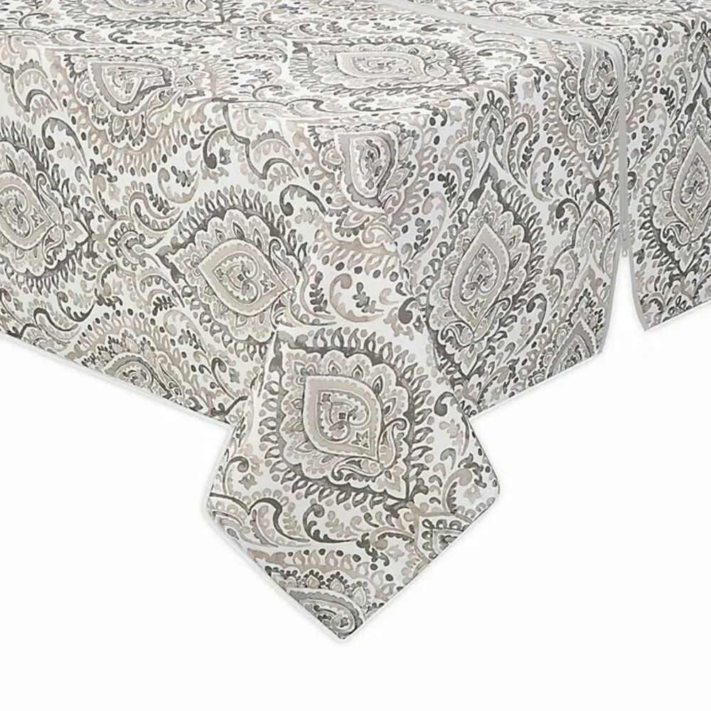 Liberty Gray Paisley Zipper Umbrella Hole Cloth Tablecloth Patio Outdoor 60x84